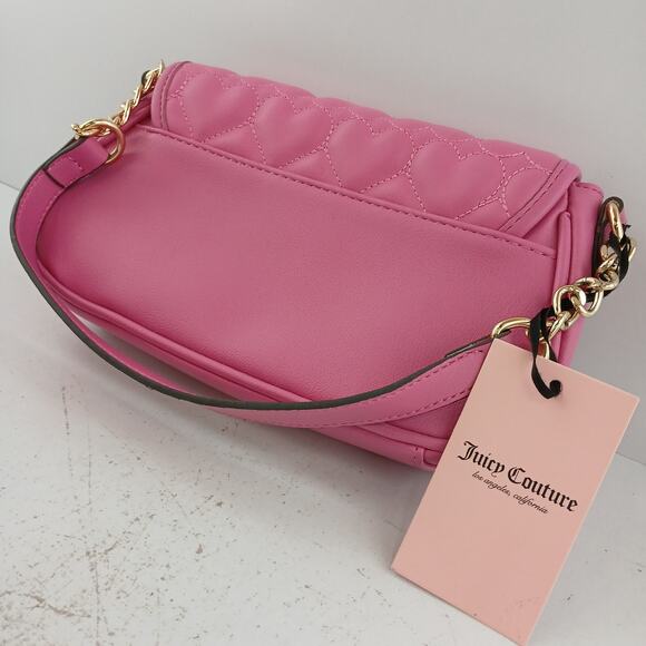 Juicy Couture Straight From The Heart Pink Quilted Shoulder Bag Purse KC Logo - Picture 5 of 11